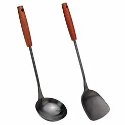 New 🔥 FJNATINH Spatula & Ladle Wok Tool Set, 14.2-15 Inches Wok Utensils, Stainless Steel Wok Spatula Black 🥰