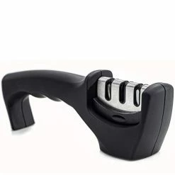 Best Sale 🤩 Gorilla Grip Easy To Use Knife Sharpener, 3 Sharpening Options To Help Polish, Sharpen And Repair Kitchen Knives, Restore Dull Blades, Slip Resistant Handle, Professional Chef Quality, Jet Black 🎁