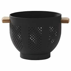 Brand new 🌟 BeFare Metal Colander With Wood Handle, 5.5 Quart Powder 🧥 Coated Steel Large Kitchen Strainer Stable Base,Matte Black ✔️