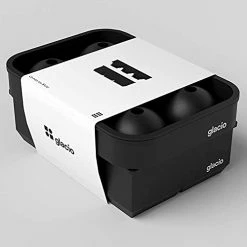 New ⭐ Glacio Ice Cube Molds - Silicone Combo Trays - Sphere Ice Mold Ball Maker With Lid & Large Square Tray - Set Of 2 Black 🧨