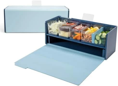Discount π Prepdeck Mini Recipe Prep & Storage Station - New Compact Design, 8 Containers In 4 Sizes + Measurement Markings + Super-Seal Lids, Deluxe Cutting Board, Bonus Tablet Stand Included - 5 Vibrant Colors Oasis Blu β¨ - Image 7