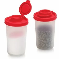 Cheapest 🌟 SIGNORA WARE Salt And Pepper Shakers Moisture Proof Set Of 2 Large Salt Shaker To Go Camping Picnic Outdoors Kitchen Lunch Boxes Travel Spice Set Clear With Red Covers Lids Plastic Airtight Spice Jar Dispenser 🧨