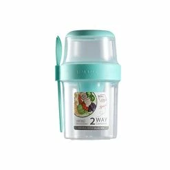 Budget 😍 Keep Fit Salad Meal Shaker Cup,Salad Container For Lunch, Portable Fruit And Vegetable Salad Cups Container With Fork & Salad 👗 Dressing Holder Blue Size-S 😉