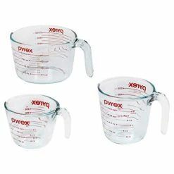 Best Sale 😉 Pyrex 3 Piece Glass Measuring Cup Set, Includes 1-Cup, 2-Cup, And 4-Cup Tempered Glass Liquid Measuring Cups, Dishwasher, Freezer, Microwave, And Preheated Oven Safe, Essential Kitchen Tools 🤩