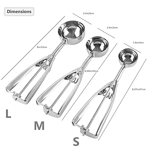 Buy 🧨 OTEHETOT Ice Cream Scoop, 3Pcs Cookie Scoop Set, Stainless Steel Ice Cream Scooper With Trigger Release, Large/Medium/Small Cookie Scooper For Baking, Cookie Scoops For Baking Set Of 3 With Cookie Dough Scoop… 👍