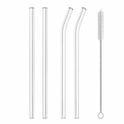 Budget 🛒 Hiware Reusable Glass Straws Set, 4-piece Drinking Staws With Cleaning Brush, 10" X 10 Mm, Dishwasher Safe 💯