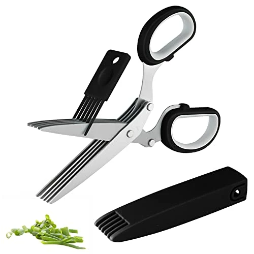 Cheap π Joyoldelf Gourmet Herb Scissors Set - Master Culinary Multipurpose Cutting Shears With Stainless Steel 5 Blades, Herb Stripper, Safety Cover And Cleaning Comb For Cutting Cilantro Onion Salad Black β