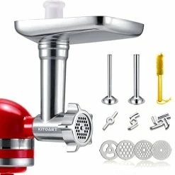 Deals ❤️ Metal Food Grinder Attachments For KitchenAid Stand Mixers, Meat Grinder, Sausage Stuffer, Perfect Attachment For KitchenAid Mixers, Silver(Machine/Mixer Not Included) 👏