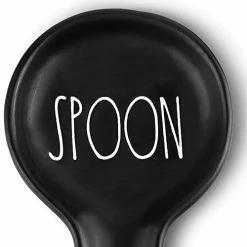 Hot Sale 🤩 Farmhouse Spoon Rest For Stove Top By Brighter Barns - Black Kitchen Spoon Holder For Kitchen Counter - Stove Spoon Holder - Ceramic Ladle Spatula Holder For Countertop - Farmhouse Kitchen Decor Gift Black (spoon) 😍