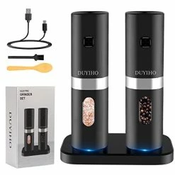 Best Sale 😉 Duyiho Rechargeable Electric Salt And Pepper Grinder Set With Double Charging Base, Support Battery Operated, Refillable Spice Automatic Mill Shakers Set With Adjustable Coarseness & LED Light 😍