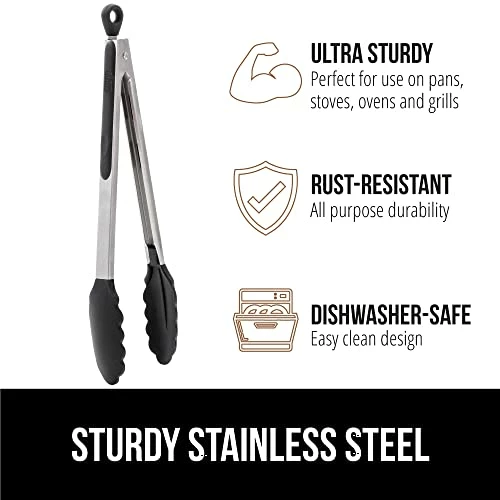 Flash Sale 😀 Gorilla Grip Stainless Steel Silicone Tongs For Cooking, Set Of 2, Includes 7 And 9 Inch Locking Kitchen Tong, Heat Resistant Tip, Strong Grip For Meat, Perfect For Nonstick Pans And BBQ, Black 🎁 - Image 4