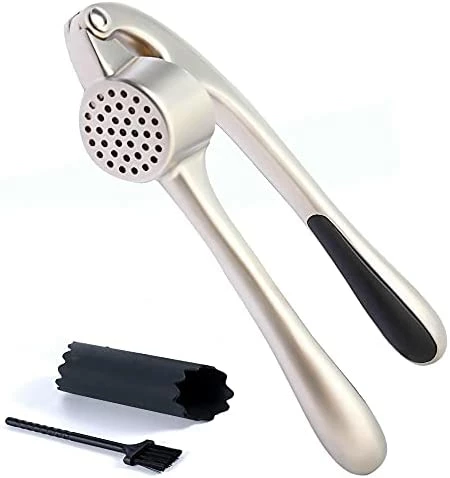 Best reviews of βοΈ KITESSENSU Premium Garlic Press, Garlic Mincer Set Of 3 With Silicone Roller Peeler & Cleaning Brush - Gloss Silver π - Image 9