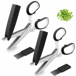 Best Sale 🧨 Frenflu 2 Pcs Herb Scissors, Multi-Blade Herb Scissors With Cover And Cleaning Comb, Stainless Steel Vegetable Scissors For Cutting Cilantro Onion Salad Garden Herbs, Heavy Kitchen Scissors (Black) 🥰