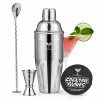 Promo 🥰 Cocktail Shaker, KITESSENSU 24oz Drink Shaker With Bartender Strainer, Measuring Jigger, Bar Mixing Spoon, Cocktail Recipe Guide, Professional Drink Mixer Set For Beginners, Silver 💯