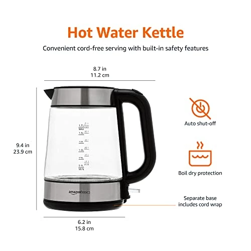 Budget π Amazon Basics Electric Glass And Steel Hot Tea Water Kettle, 1.7-Liter π - Image 6