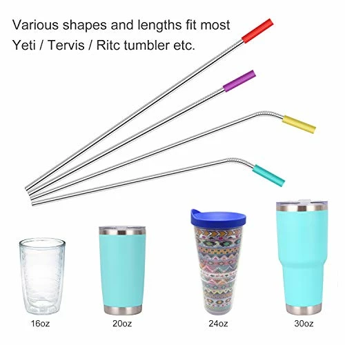 Outlet π MUTNITT 20 Pack Reusable Stainless Steel Metal Straws,10.5" & 8.5" Reusable Drinking Straws With 20 Silicone Tips 5 Straw Brushes 1 Travel Case,Eco Friendly Extra Long Metal Straw Fit For 20 24 30 Oz Tumbler Silver β¨ - Image 5