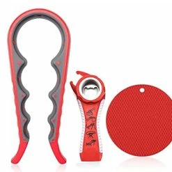 Promo π Nagata Manual Bottle Opener, Can Opener, Non Slip Jar Opener Gripper Pad 3 Piece Set,Jar Opener For Weak Hands Is Definitely Essential Kitchen Tools For The Elderly/Women/Children.(Red) 红色 π