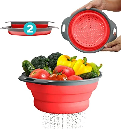 Cheapest π 2 Pcs Colander Set - Collapsible Colanders By Comfify - Sink Strainers For Kitchen - 2 & 3 Qt / 8" & 9.5" Size - Red π