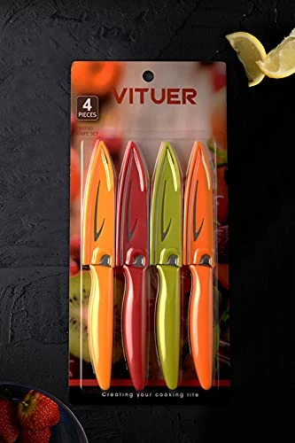 Buy π₯° Paring Knife, Vituer 8PCS Paring Knives (4 Knives And 4 Knife Cover), 4 Inch Peeling Knife, Fruit And Vegetable Knife, Ultra Sharp Kitchen Knives, German Steel, PP Plastic Handle π€© - Image 6