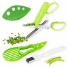 Hot Sale 🔔 Herb Scissors Set, X-Chef Multipurpose 5 Blade Kitchen Herb Shears Herb Cutter With Safety Cover And Cleaning Comb For Chopping Basil Chive Parsley (Green) 👏