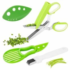 Hot Sale 🔔 Herb Scissors Set, X-Chef Multipurpose 5 Blade Kitchen Herb Shears Herb Cutter With Safety Cover And Cleaning Comb For Chopping Basil Chive Parsley (Green) 👏