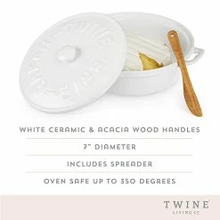 Best deal 😍 Twine Ceramic Brie Baker & Acacia Wood Spreader Set Living Cheese Preparation, Set Of 1, White 🧨