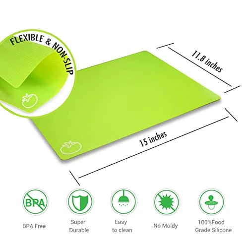 Best Sale 𧨠Cutting Board Mats Flexible Plastic Colored Mats With Food Icons, Fotouzy BPA-Free, Non-Porous, Anti-skid Back And Dishwasher Safe, Set Of 7 π - Image 3