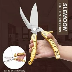 Discount 🥰 SLEMOON Kitchen Shears,Heavy Duty Spring Loaded Kitchen Scissors With Serrated Edge,Detachable As A Cleaver,Multipurpose Stainless Steel Sharp Utility Food Scissors For Chicken,Poultry,Fish,Herbs,Gold 🤩