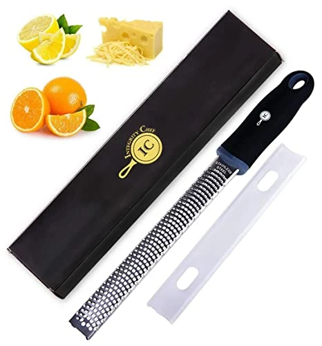 Wholesale 💯 Integrity Chef PRO Citrus Zester And Cheese Grater - Premium Non-Slip Grip Handle, Dishwasher Safe Lemon Zester - Parmesan, Garlic, Nutmeg, Chocolate, Ginger Grater - Stainless Steel Grater (13.2") 👏