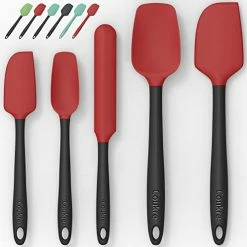 Cheapest 🛒 Coukre Silicone Spatula Set Of 5,High Temperature Resistant, Food Grade Silicone, Dishwasher Safe, For Baking, Cooking (Red) ⭐
