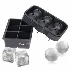 Brand new 🔔 Ticent Ice Cube Trays (Set Of 2), Silicone Sphere Whiskey Ice Ball Maker With Lids & Large Square Ice Cube Molds For Cocktails & Bourbon - Reusable & BPA Free Black&wh 🎉