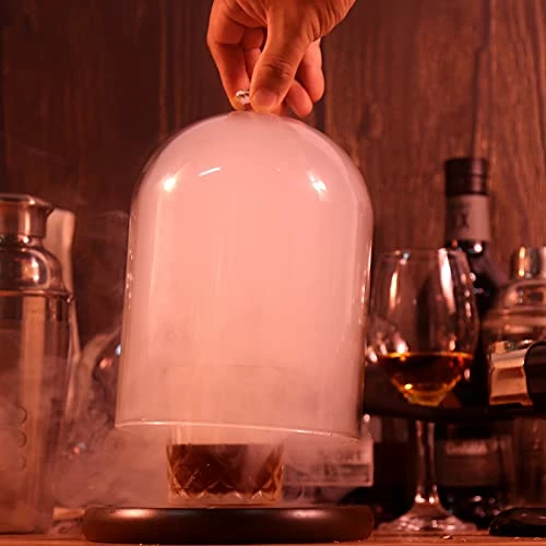 Hot Sale π TMKEFFC Smoking Cloche For Food Drinks With Wood Base, Cocktails Smoke Infuser Accessory, Glass Dome For Smoker Gun π - Image 4