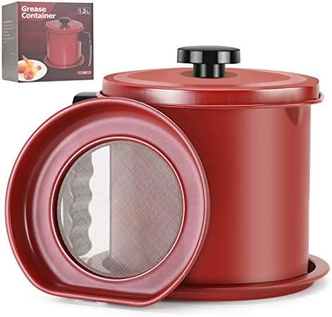 Deals π Bacon Grease Container With Strainer, Ourokhome 1.3L / 5.2 Cup Kitchen Used Cooking Oil Storage Can Grease Keeper With Fine Mesh Filter And Lid For Fat, Hot Frying Oil (Black) π₯° - Image 9