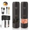 Top 10 ✨ ZEREAA Electric Salt And Pepper Grinder Set - Rechargeable USB Cable, LED Lights, Automatic Pepper And Salt Mill Grinder Set Refillable, Adjustable Coarseness, One Hand Operation (Black Brown 2 Pack) White-led 🔥