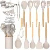Deals 🔔 Umite Chef Kitchen Cooking Utensils Set, 33 Pcs Non-Stick Silicone Cooking Kitchen Utensils Spatula Set With Holder, Wooden Handle Silicone Kitchen Gadgets Utensil Set (Khaki) 👏
