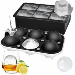 Hot Sale 👍 ROTTAY Ice Cube Trays (Set Of 2), Sphere Ice Ball Maker With Lid & Large Square Ice Cube Maker For Whiskey, Cocktails And Homemade, Keep Drinks Chilled Blue 🔔
