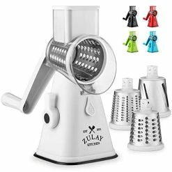 Flash Sale 🎁 Zulay Kitchen Manual Rotary Cheese Grater With Handle - Round Cheese Shredder Grater With 3 Interchangeable Stainless Steel Blades - Easy To Use Fruit, Nut, And Vegetable Grater (White) 🧨