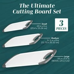 New 🎉 HOMWE Cutting Boards For Kitchen - Chopping Board 3-Pack W/ Different Sizes And Non Slip Handles - Reversible, Large Cutting Board Set - Unique Gifts For Cooks Who Have Everything - Gray 🌟
