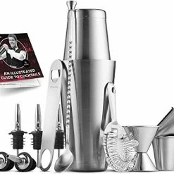Buy 🤩 FineDine 14-Piece Cocktail Shaker Set Bartender Kit - Boston Shaker W/ Strainer, Bar Jigger, Bar Spoon & More - Full Stainless Steel Cocktail Set W/ Bar Tools - Drink Mixer Bar Set - Bar Accessories 👍