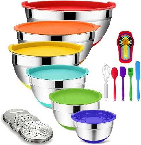 Best Sale π Rottay Mixing Bowls With Airtight Lids, 20PCS Stainless Steel Mixing Bowls Set, Nesting Bowls With 3 Grater Attachments & Non-Slip Bottoms, Size7, 4, 3, 2, 1.5, 1QT Bowls For Baking&Prepping Black π - Image 7