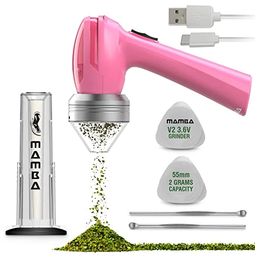 Budget π Mamba V2-55 Electric Herb Grinder , USB Rechargeable Automatic Grinder Fast Mill With Aluminum Alloy Head, Includes Herb And Spices Holding System (Pink) π