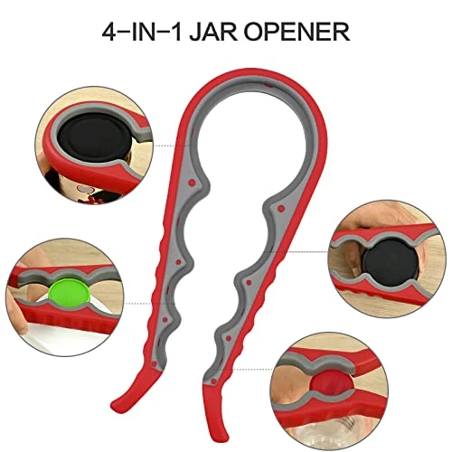 Best Sale π Elyum Jar Opener, 5 In 1 Bottle Opener Multi-Function Can Opener With Silicone Handle, Jar Opener For Weak Hands, Seniors With Arthritis, Lid Opener For Children (Red, 2-Piece Set) π - Image 2