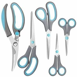 Best deal 😍 Asdirne Premium Kitchen Scissors Set, Kitchen Shears, Food-Grade Stainless Steel Blades, Ergonomic Rubber Handle, Include 1 Poultry Shears And 4 All Purpose Scissors, 9.1”/9.6"/8.5"/6.4"/5.4" 5 Pack-blu 🛒