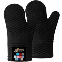 Brand new 🌟 Gorilla Grip Heat And Slip Resistant Silicone Oven Mitts Set, Soft Cotton Lining, Waterproof, BPA-Free, Long Flexible Thick Gloves For Cooking, BBQ, Kitchen Mitt Potholders, Sets Of 2, 12.5 In, Black ⌛