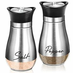 Hot Sale 👍 Arrozon Salt And Pepper Shakers Set,4 Oz Glass Bottom Salt Pepper Shaker With Stainless Steel Lid For Kitchen Cooking Table, RV, Camp,BBQ Refillable Design (Sliver) Gree 😉