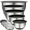 Promo 💯 Mixing Bowls Set Of 5, Wildone Stainless Steel Nesting Bowls With Airtight Lids, 3 Grater Attachments, Measurement Marks & Non-Slip Bottoms, Size 5, 3, 2, 1.5, 0.63 QT, Great For Mixing & Serving Multicolor 🛒