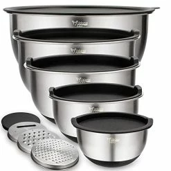 Promo 💯 Mixing Bowls Set Of 5, Wildone Stainless Steel Nesting Bowls With Airtight Lids, 3 Grater Attachments, Measurement Marks & Non-Slip Bottoms, Size 5, 3, 2, 1.5, 0.63 QT, Great For Mixing & Serving Multicolor 🛒