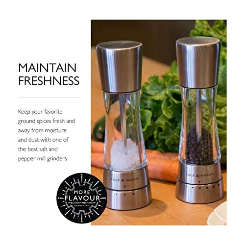Budget 𧨠COLE & MASON Derwent Salt And Pepper Grinder Set - Stainless Steel Mills Include Gift Box, Gourmet Precision Mechanisms And Premium Sea Salt And Peppercor π - Image 4