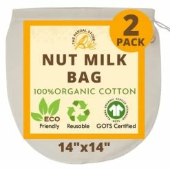 Promo 😀 THE PARDAL STORE 2023 NEW - 2 Pcs 14"x14" Nut Milk Bag - 100% Organic Unbleached Cotton Cheesecloth Bags/Food Strainer, Nut Milk Bag Reusable For Straining Oat Milk, Almond Milk, Cheese Making, Celery Juice Nut Bag 🌟