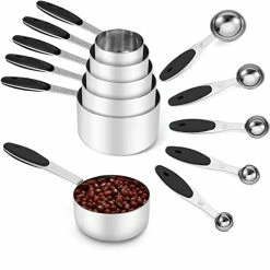 Outlet ⭐ Joyhill Stainless Steel Measuring Cups And Spoons Set Of 10 Piece, Nesting Metal Measuring Cups Set With Soft Touch Silicone Handles For Dry And Liquid Ingredients, Cooking & Baking (Black) H)rose Gold-green 👏